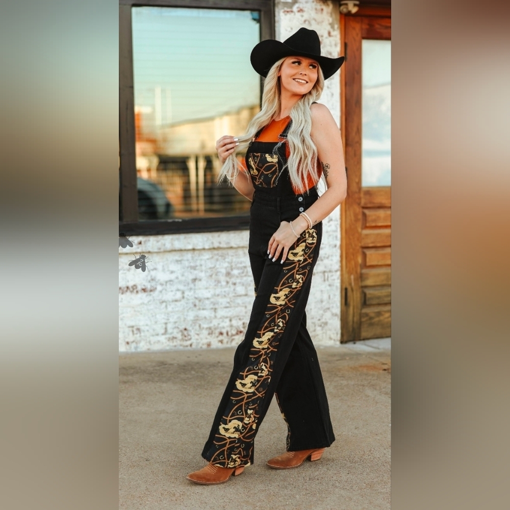 Two 2 Fly Pony Overalls - Western Black Overalls M - Picture 2 of 8